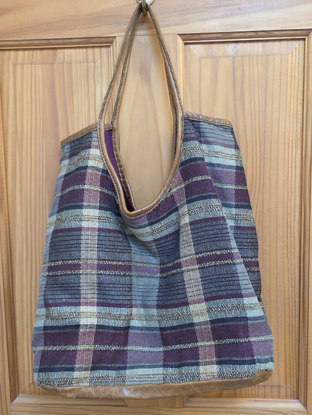 Will Leather Goods Plaid Woven Tote in Purple, Teal & Brown